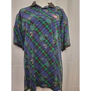 IZOD Club Mens Short Sleeve Polo Golf Shirt Size Large Green Striped Vintage L
